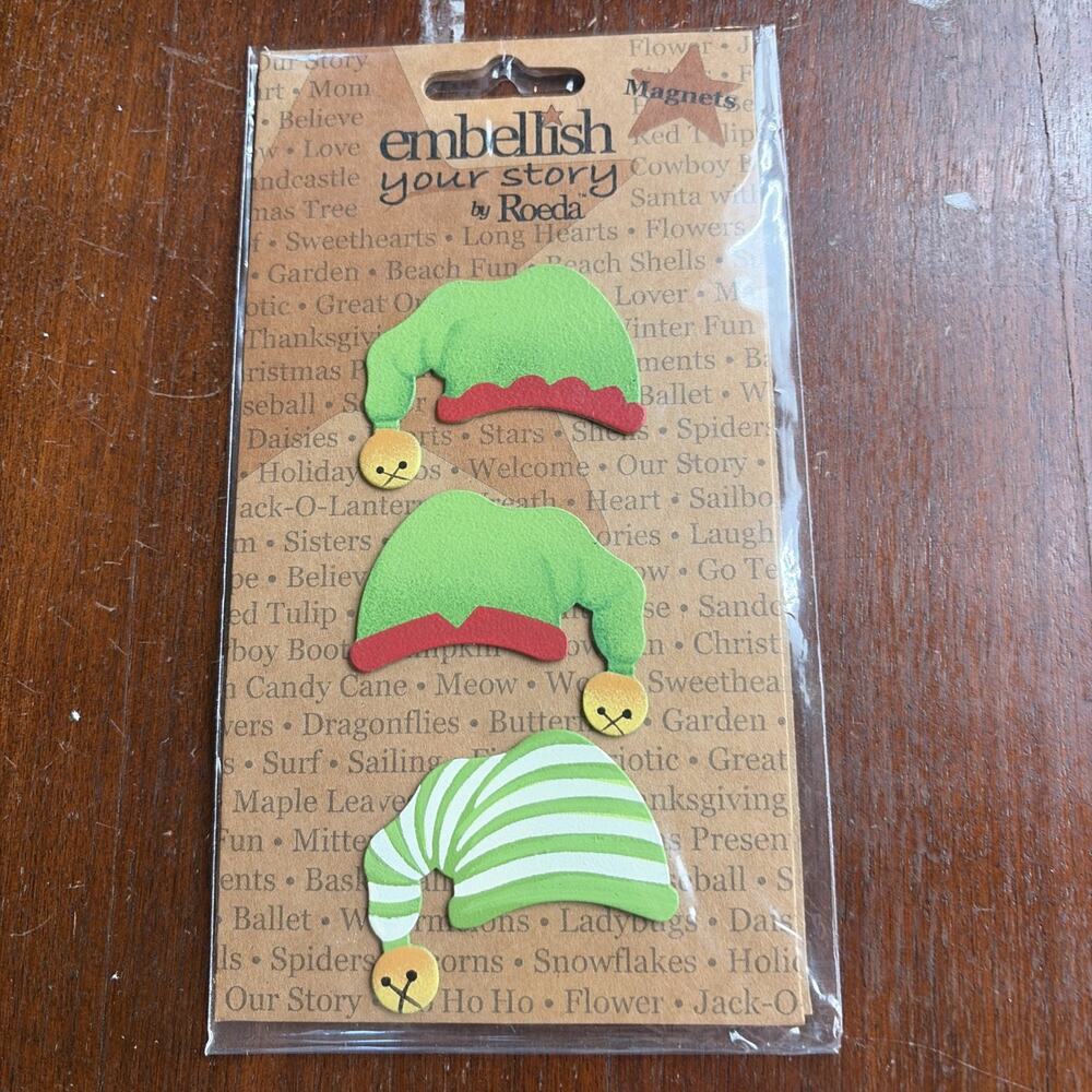 Embellish Your Story by Roeda 3 elf hat magnets #E00047 Christmas Demdaco 2012